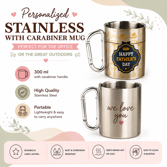 Personalized Stainless Mug with Carabiner Handle