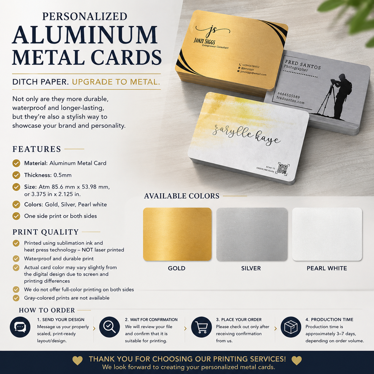 100 pcs Aluminum Metal Cards Business Calling Loyalty Cards