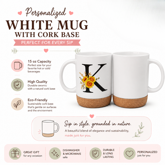 Personalized White Mug with Cork Base 15 oz